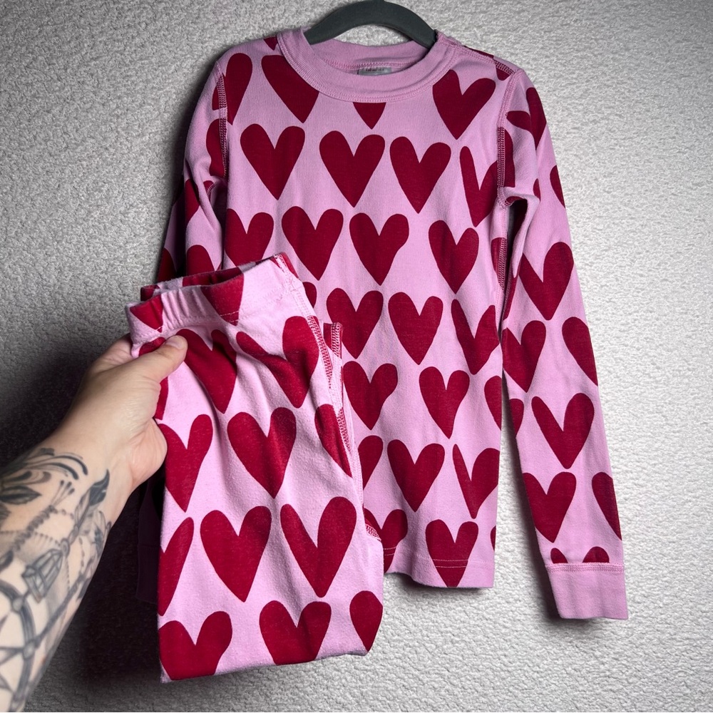 Hanna Andersson Kids‎ Heart Pink Matching Set Pajamas Size 8